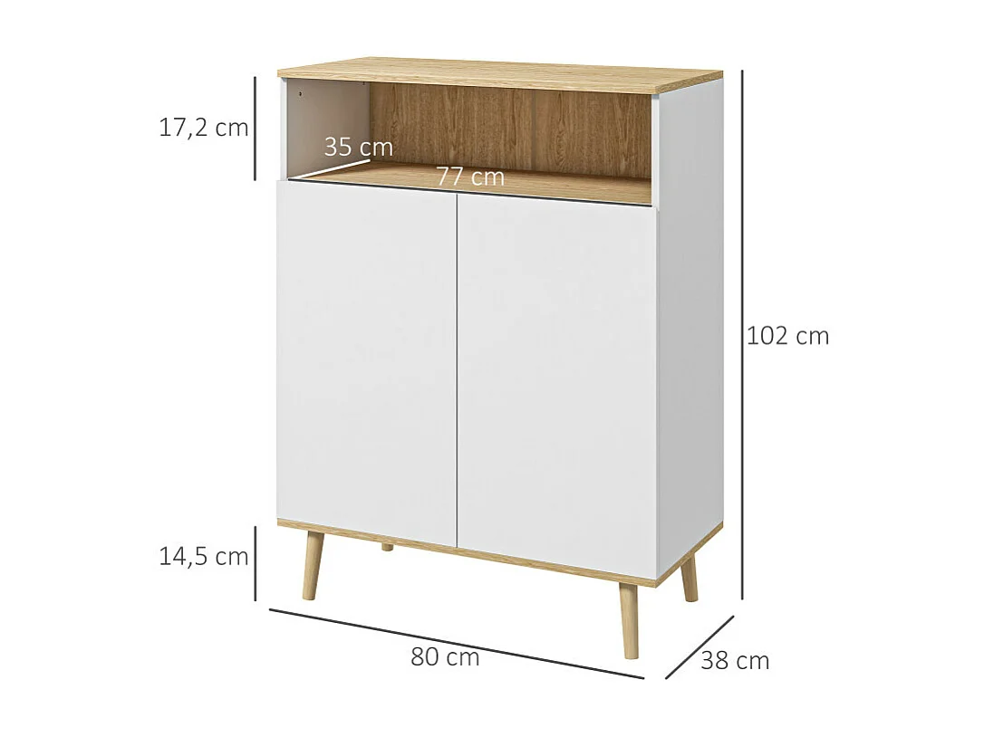 Buffet scandinave 2 portes étagère niche blanc aspect chêne clair
