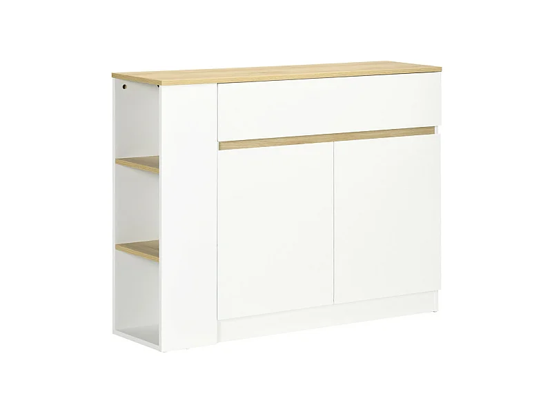 Buffet 2 portes étagère tiroir 3 niches blanc aspect chêne clair
