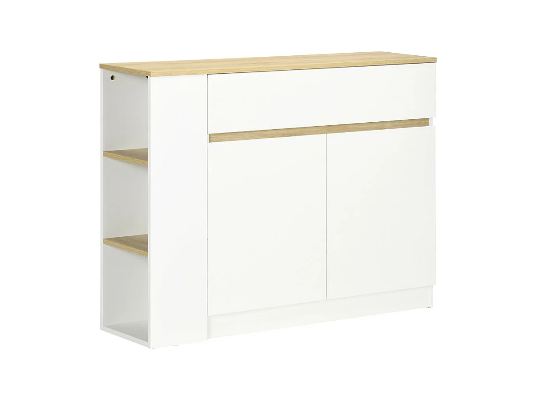 Buffet 2 portes étagère tiroir 3 niches blanc aspect chêne clair