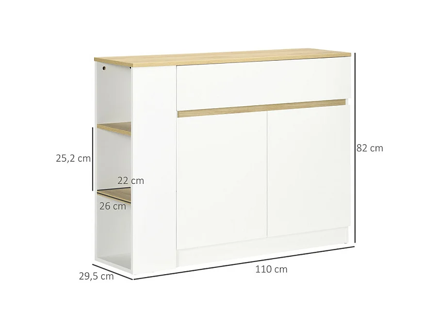 Buffet 2 portes étagère tiroir 3 niches blanc aspect chêne clair