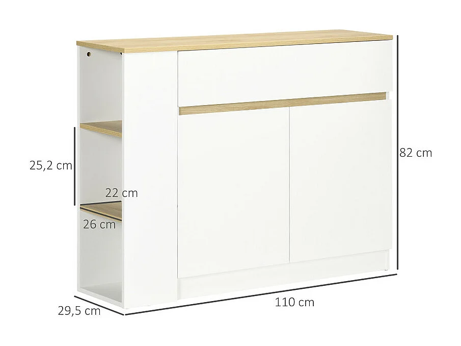 Buffet 2 portes étagère tiroir 3 niches blanc aspect chêne clair