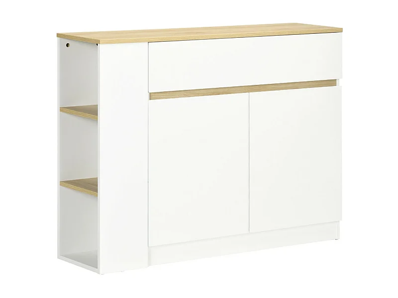 Buffet 2 portes étagère tiroir 3 niches blanc aspect chêne clair