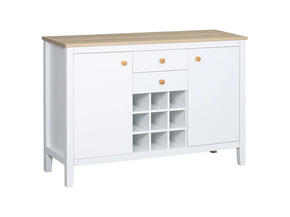 Buffet porte-bouteilles LOUKY blanc et aspect bois