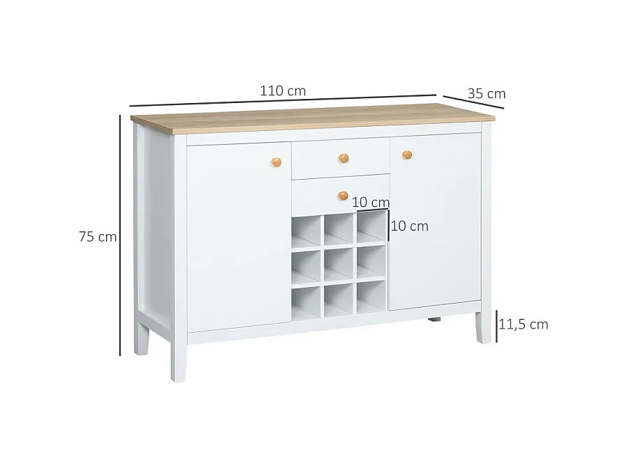 Buffet porte-bouteilles LOUKY blanc et aspect bois
