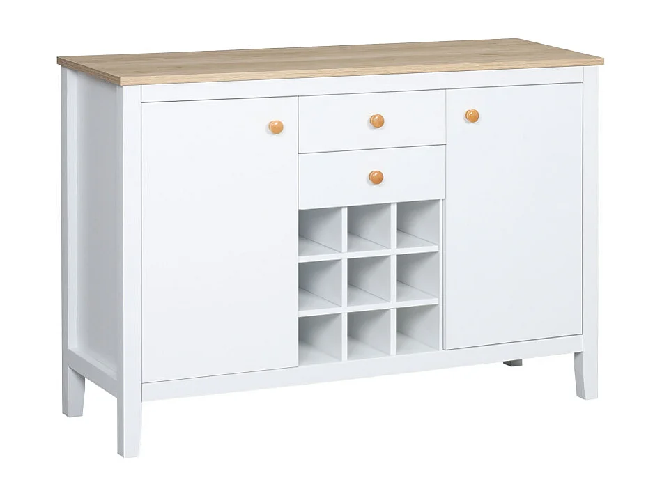 Buffet porte-bouteilles LOUKY blanc et aspect bois