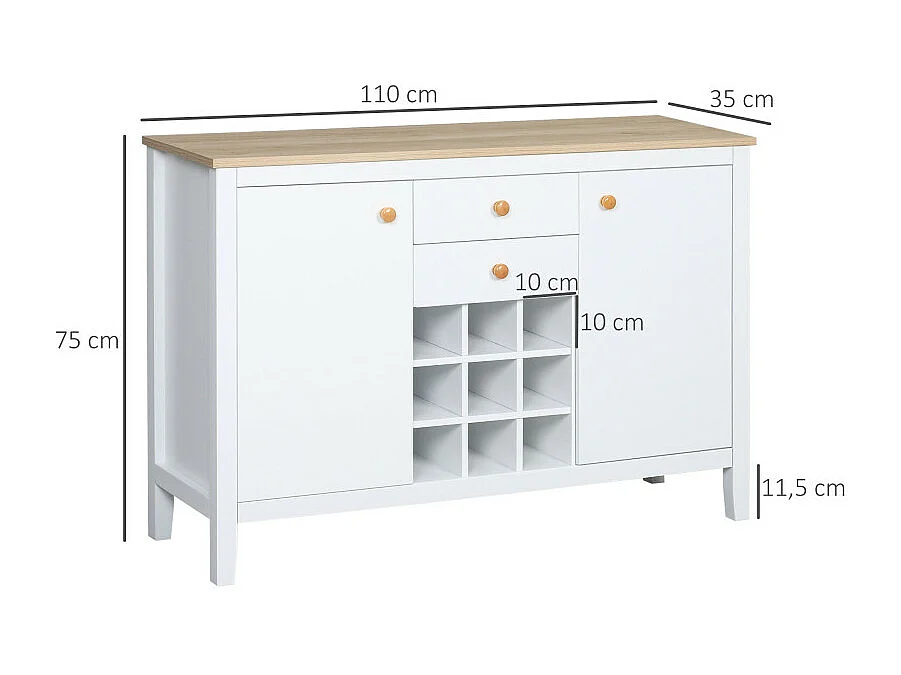 Buffet porte-bouteilles LOUKY blanc et aspect bois