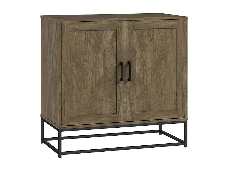 Buffet effet bois exotique 2 portes étagère métal noir