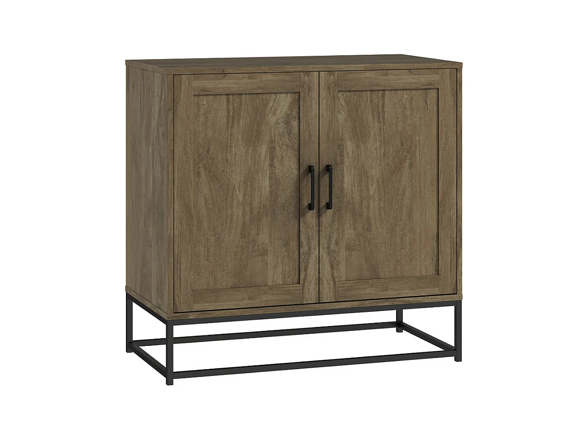 Buffet effet bois exotique 2 portes étagère métal noir