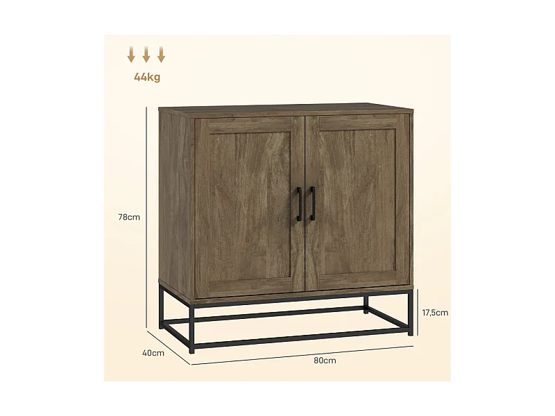 Buffet effet bois exotique 2 portes étagère métal noir