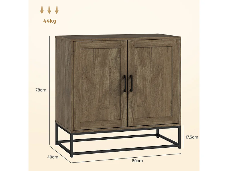 Buffet effet bois exotique 2 portes étagère métal noir