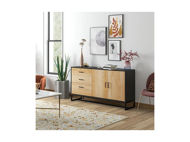Buffet design INDIRA noir et bois