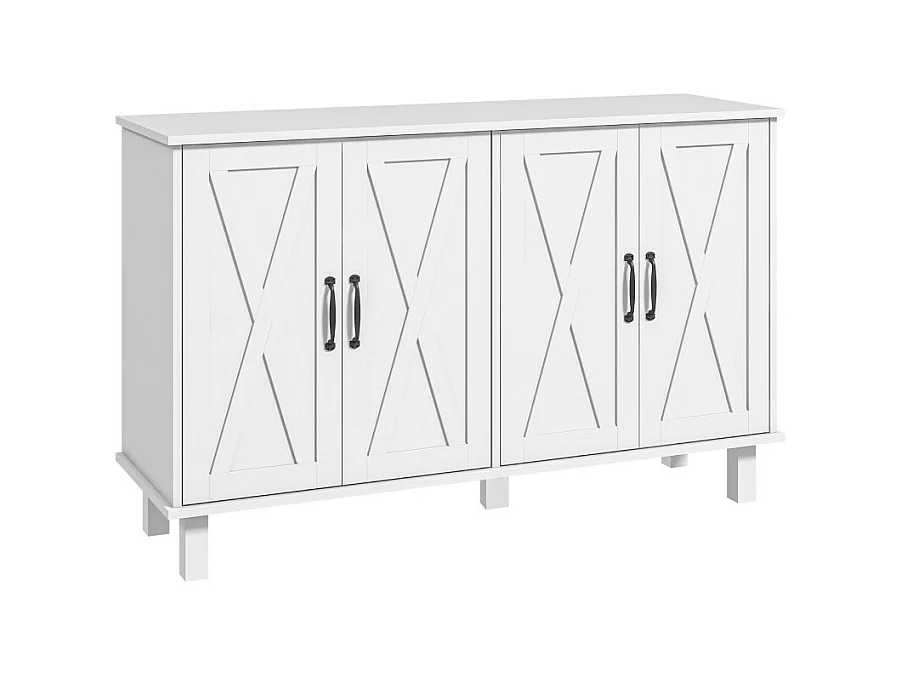 Buffet 4 portes 2 étagères style rural chic façades portes à croisillons blanc