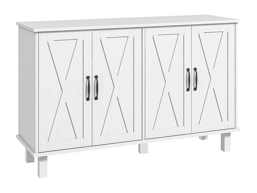 Buffet 4 portes 2 étagères style rural chic façades portes à croisillons blanc