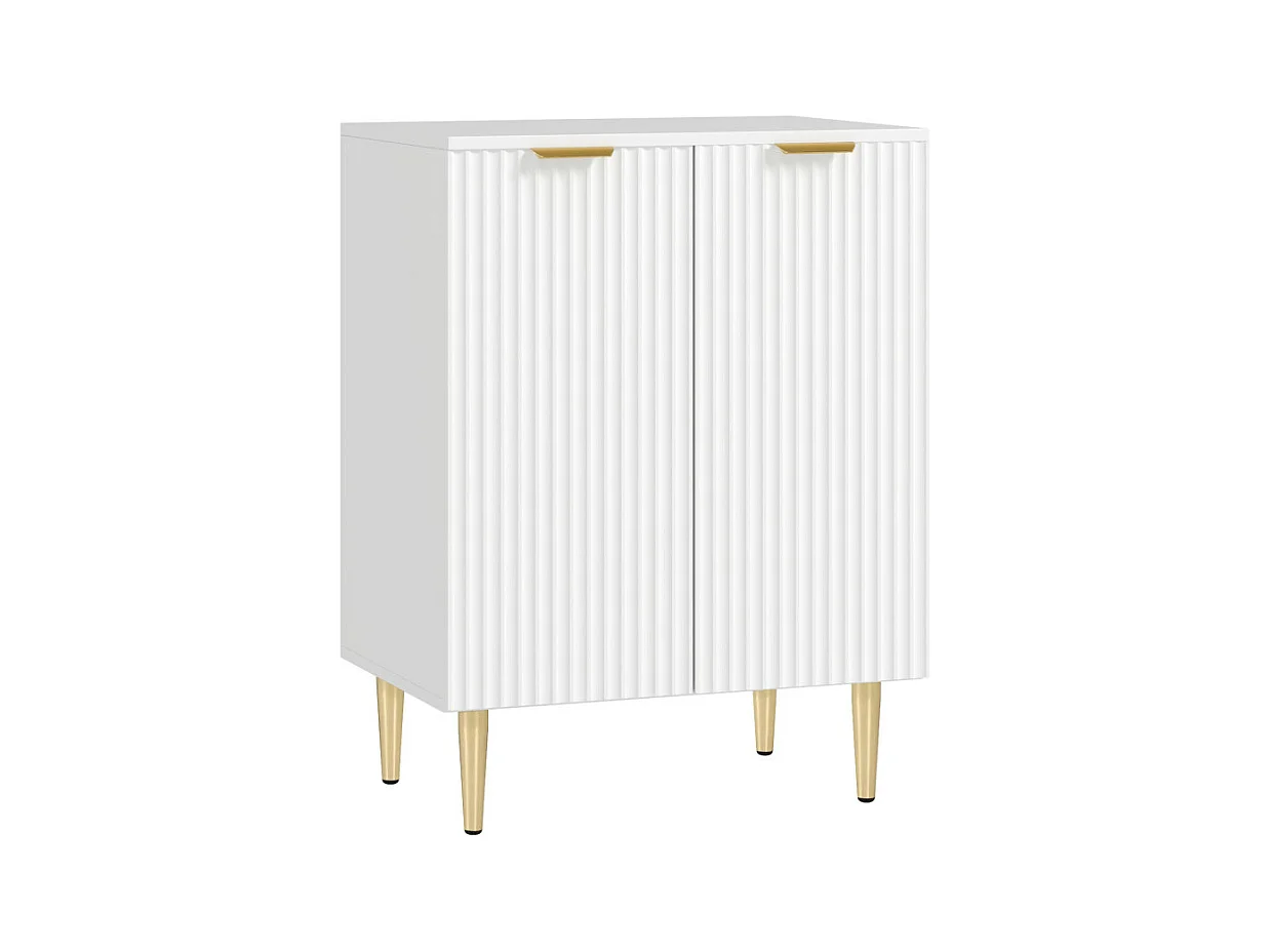 Buffet 2 portes étagère design effet cannelé métal doré blanc