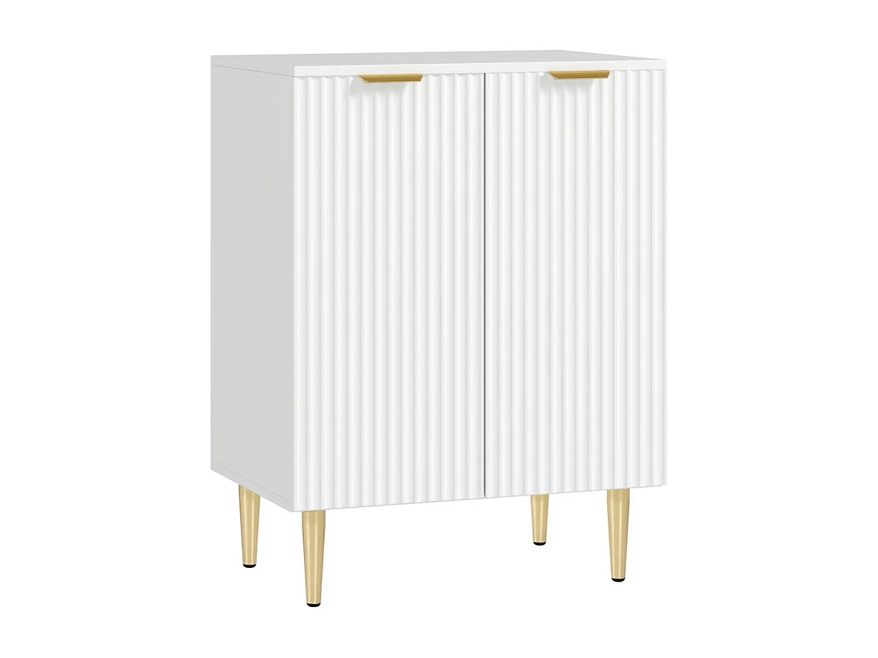 Buffet 2 portes étagère design effet cannelé métal doré blanc