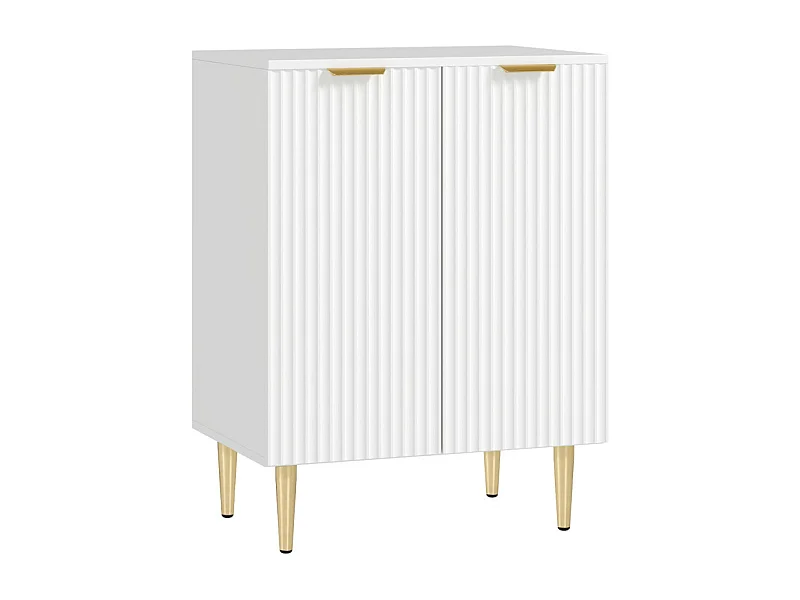 Buffet 2 portes étagère design effet cannelé métal doré blanc