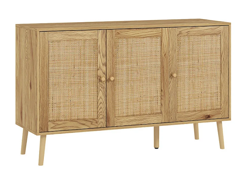 Buffet style cosy chic rotin - 3 portes, 2 étagères - effet bois naturel