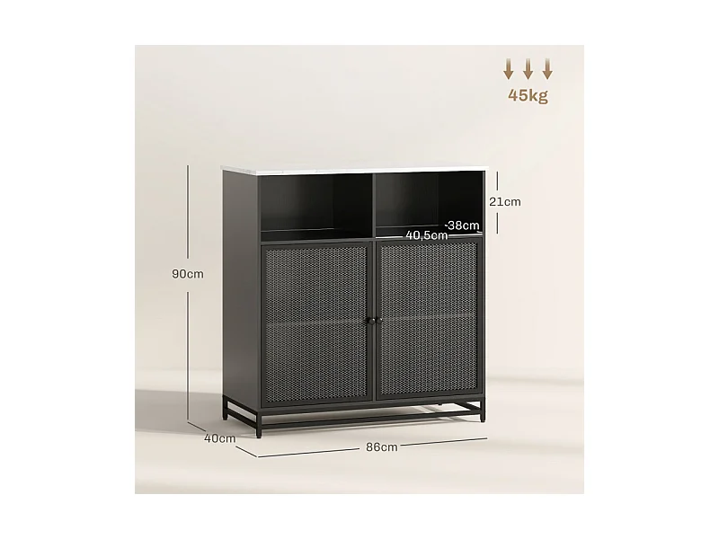 Meuble de rangement buffet 2 portes avec plateau aspect marbre 86 x 40 x 90 cm