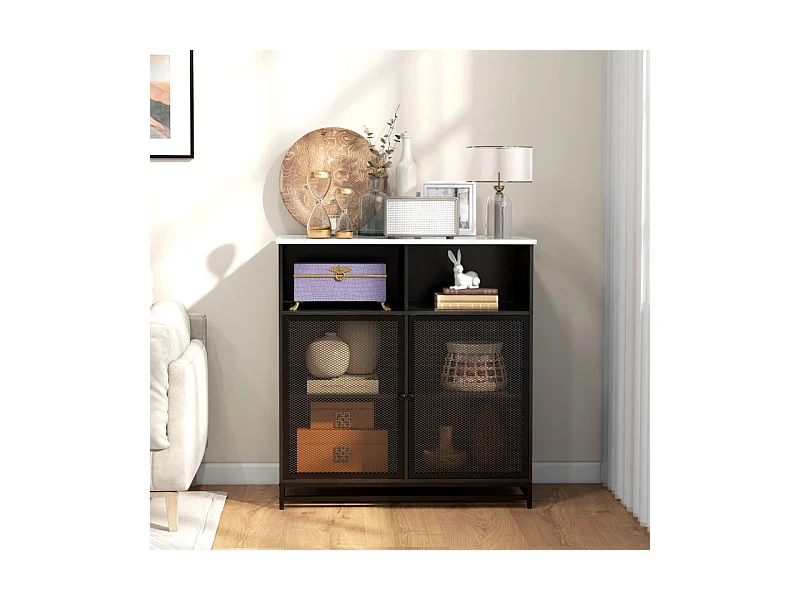 Meuble de rangement buffet 2 portes avec plateau aspect marbre 86 x 40 x 90 cm