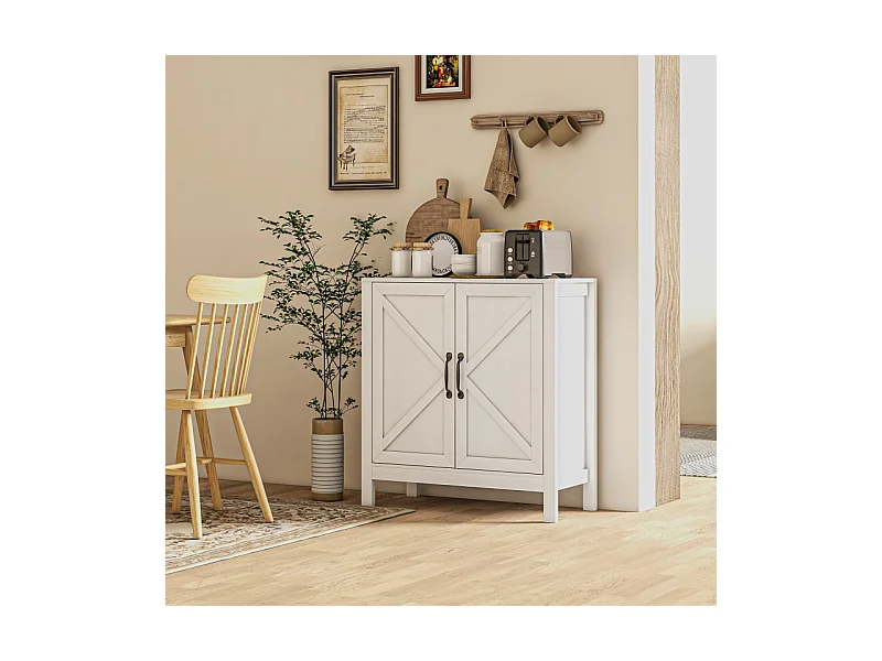 Buffet 2 portes étagère style rustique chic blanc