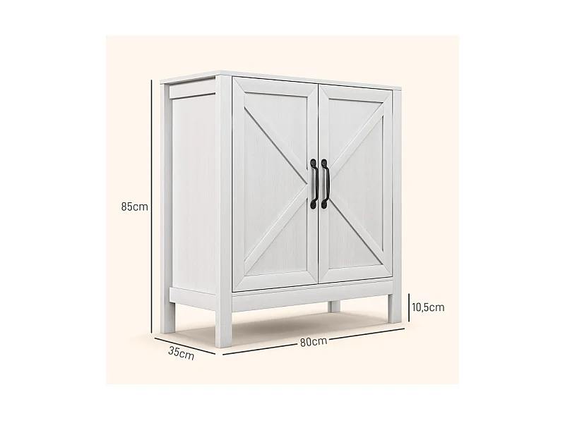 Buffet 2 portes étagère style rustique chic blanc