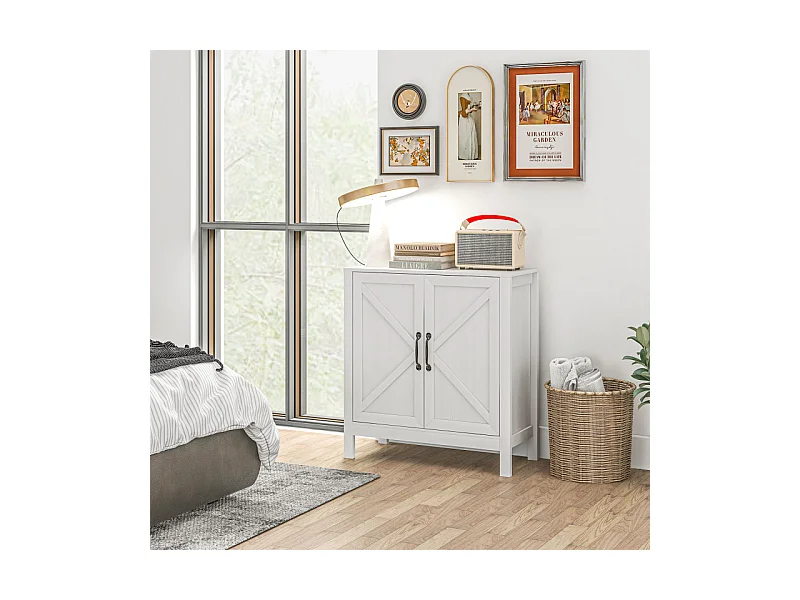 Buffet 2 portes étagère style rustique chic blanc