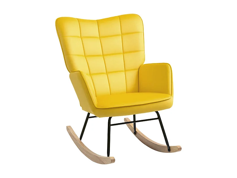 Fauteuil à bascule rocking chair design acier piètement bois effet velours