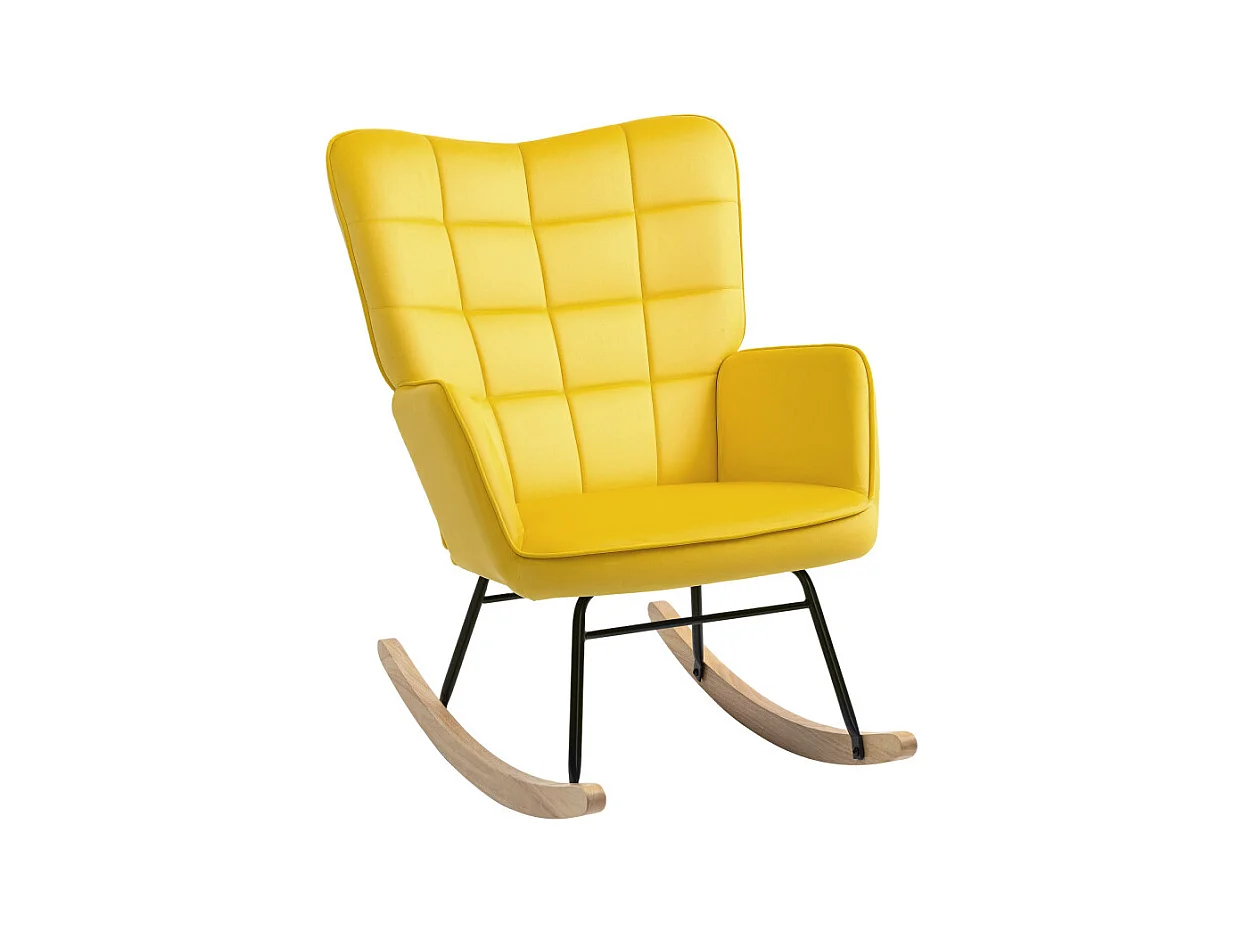 Fauteuil à bascule rocking chair design acier piètement bois effet velours