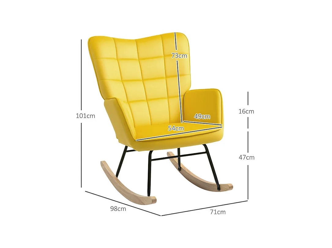 Fauteuil à bascule rocking chair design acier piètement bois effet velours