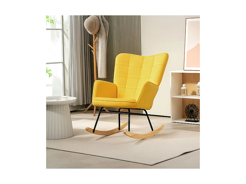 Fauteuil à bascule rocking chair design acier piètement bois effet velours