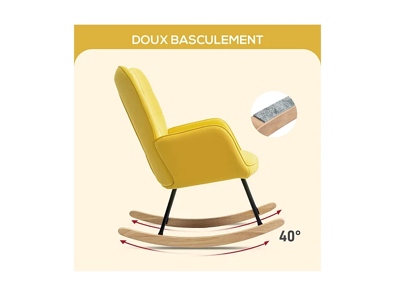 Fauteuil à bascule rocking chair design acier piètement bois effet velours