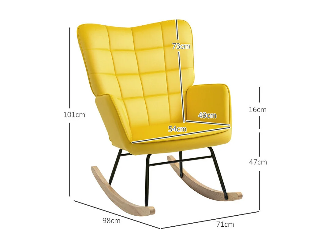 Fauteuil à bascule rocking chair design acier piètement bois effet velours