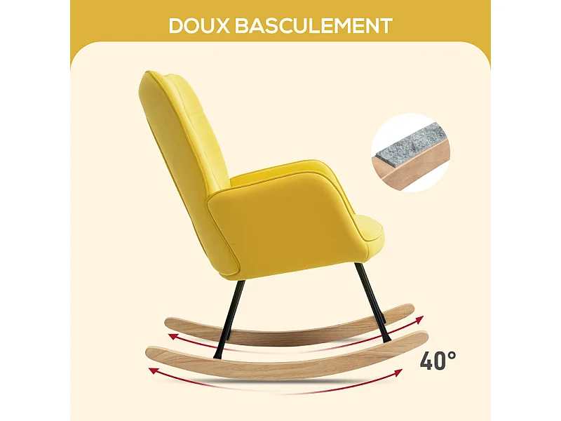 Fauteuil à bascule rocking chair design acier piètement bois effet velours