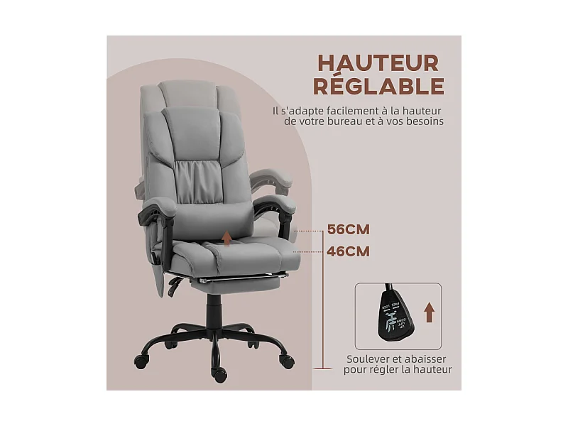 Fauteuil de bureau direction massant inclinable réglable gris