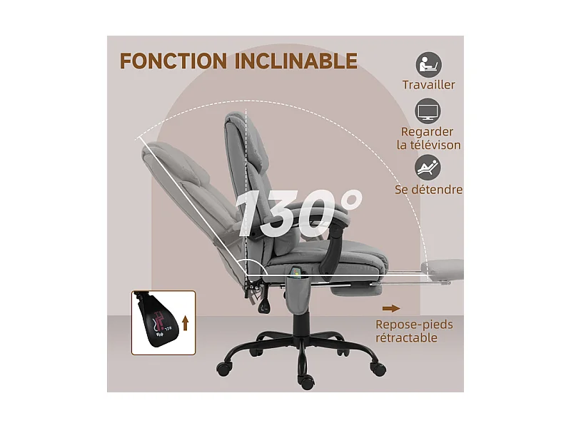 Fauteuil de bureau direction massant inclinable réglable gris