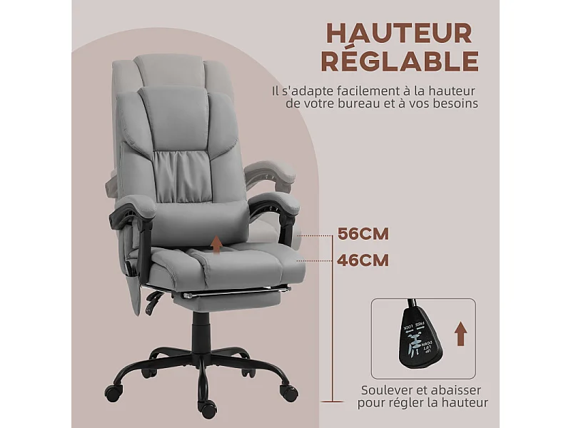 Fauteuil de bureau direction massant inclinable réglable gris