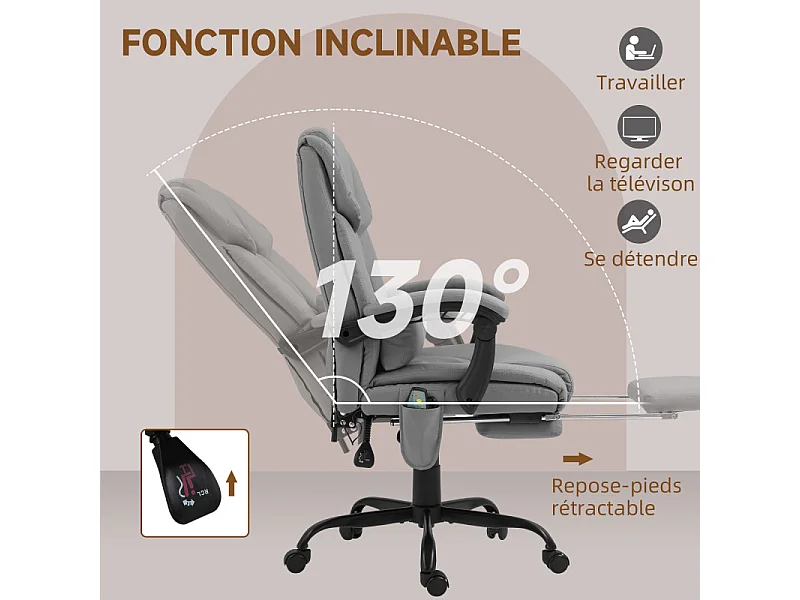 Fauteuil de bureau direction massant inclinable réglable gris