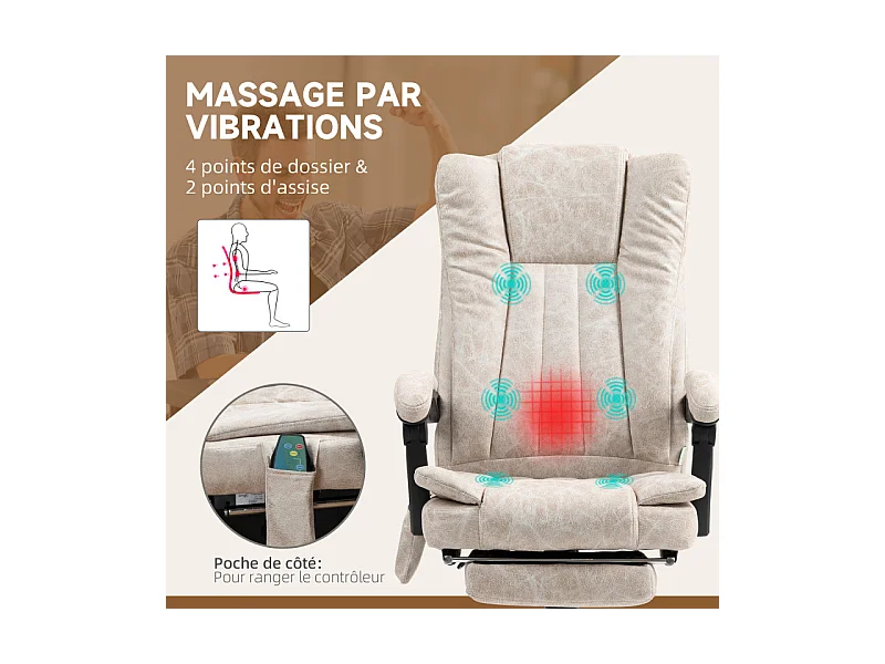 Fauteuil de direction chauffant massant KRISTOF sable 