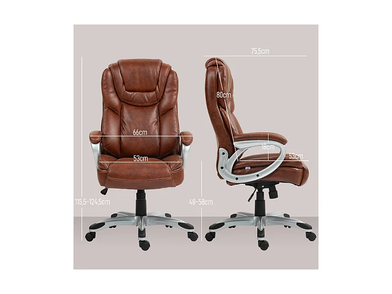 Chaise de bureau direction réglable bascule verrouillable marron effet vieilli