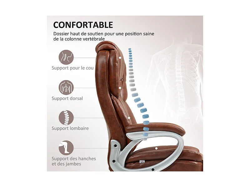 Chaise de bureau direction réglable bascule verrouillable marron effet vieilli