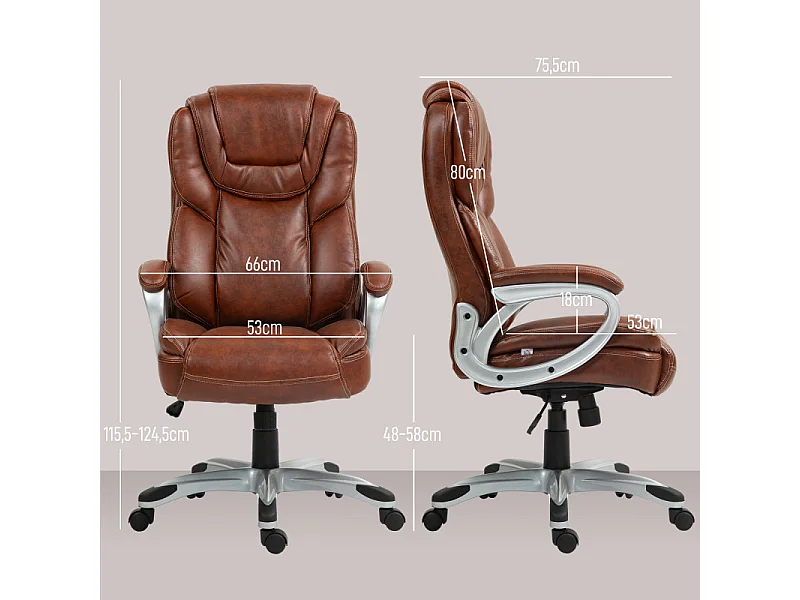 Chaise de bureau direction réglable bascule verrouillable marron effet vieilli