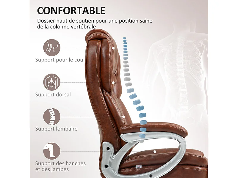 Chaise de bureau direction réglable bascule verrouillable marron effet vieilli