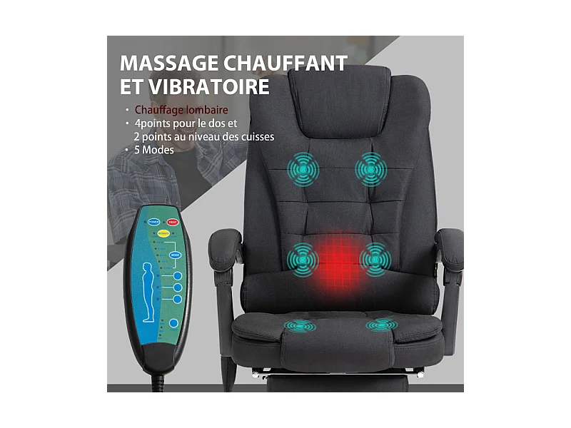 Fauteuil de direction chauffant massant JACKO noir