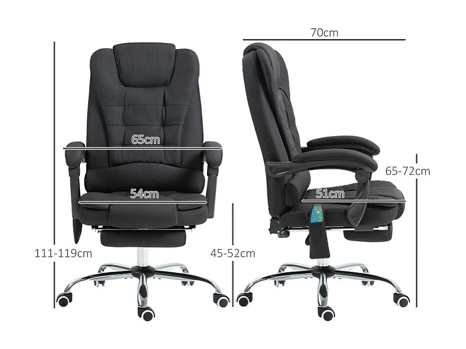 Fauteuil de direction chauffant massant JACKO noir