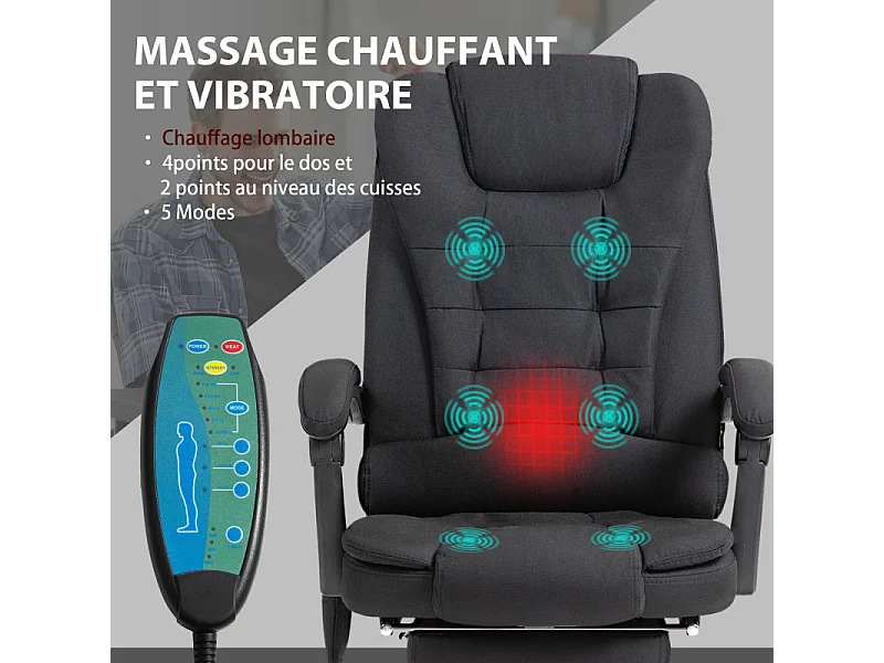Fauteuil de direction chauffant massant JACKO noir
