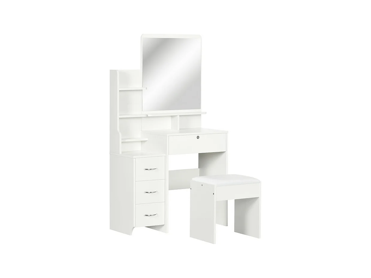 Ensemble coiffeuse tabouret design 4 tiroirs 4 étagères et miroir