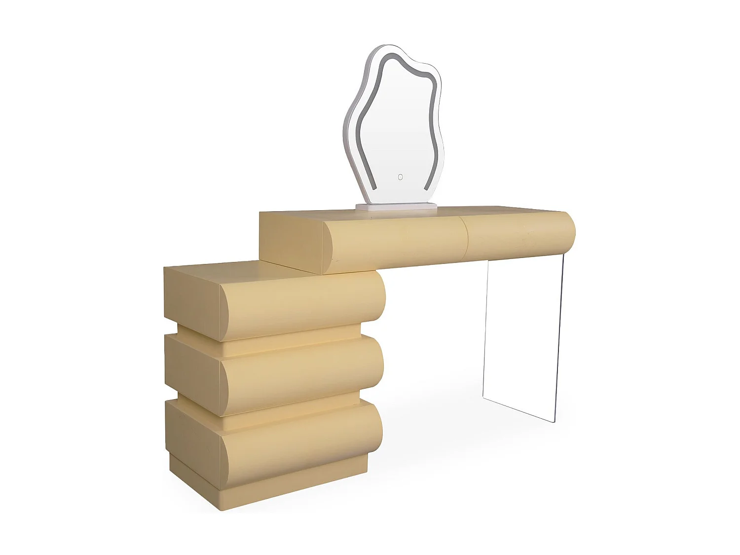 Coiffeuse avec 5 tiroirs arrondis et miroir design L102cm Mezade Beige