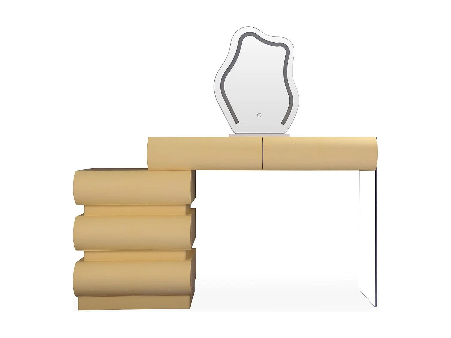 Coiffeuse avec 5 tiroirs arrondis et miroir design L102cm Mezade Beige