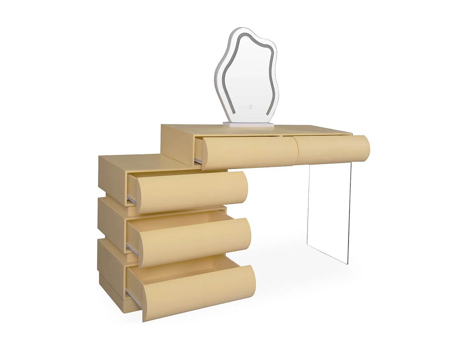 Coiffeuse avec 5 tiroirs arrondis et miroir design L102cm Mezade Beige