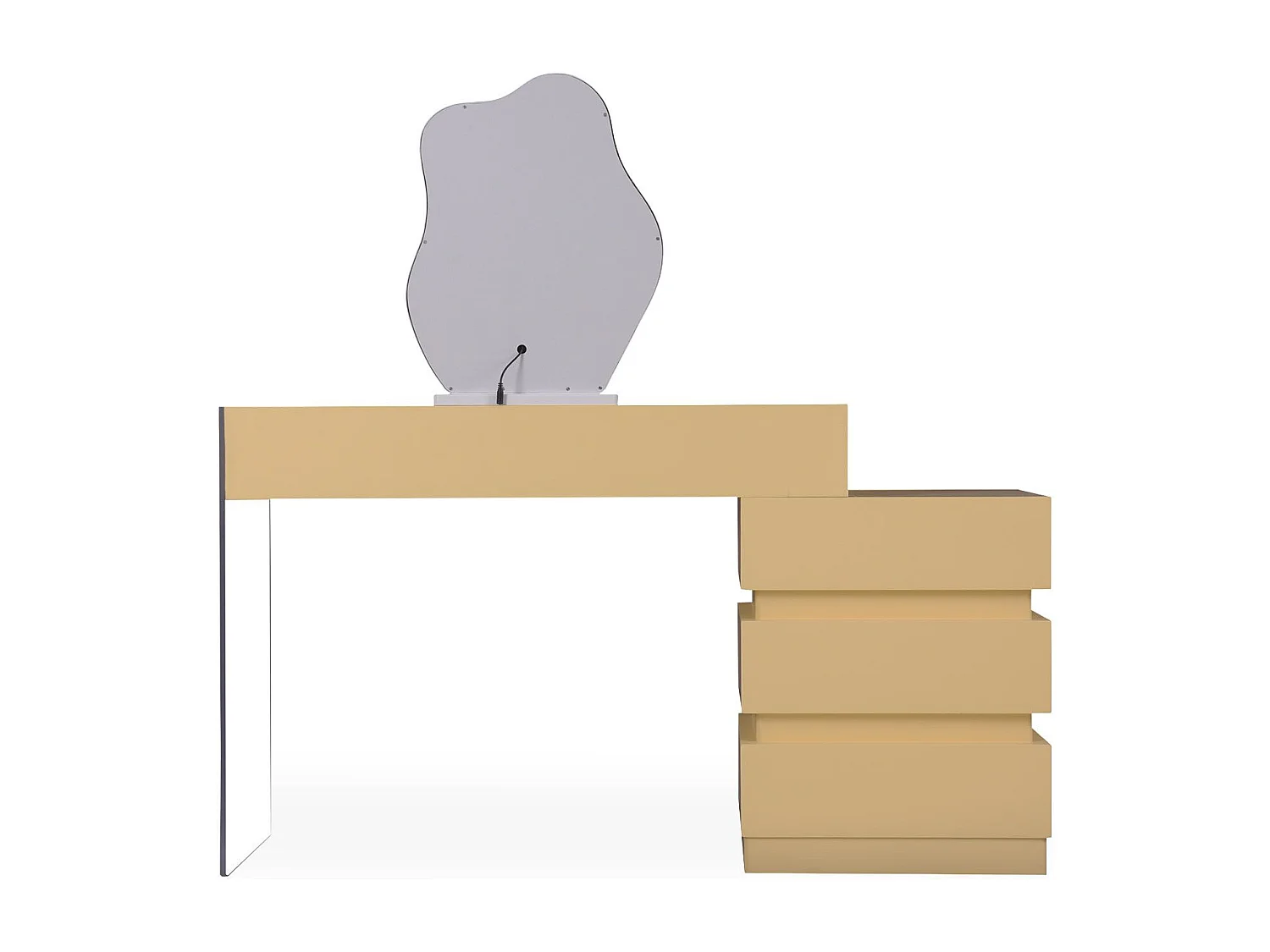 Coiffeuse avec 5 tiroirs arrondis et miroir design L102cm Mezade Beige